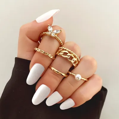 Pearl Butterfly Golden Finger Fing Set (5 pcs)